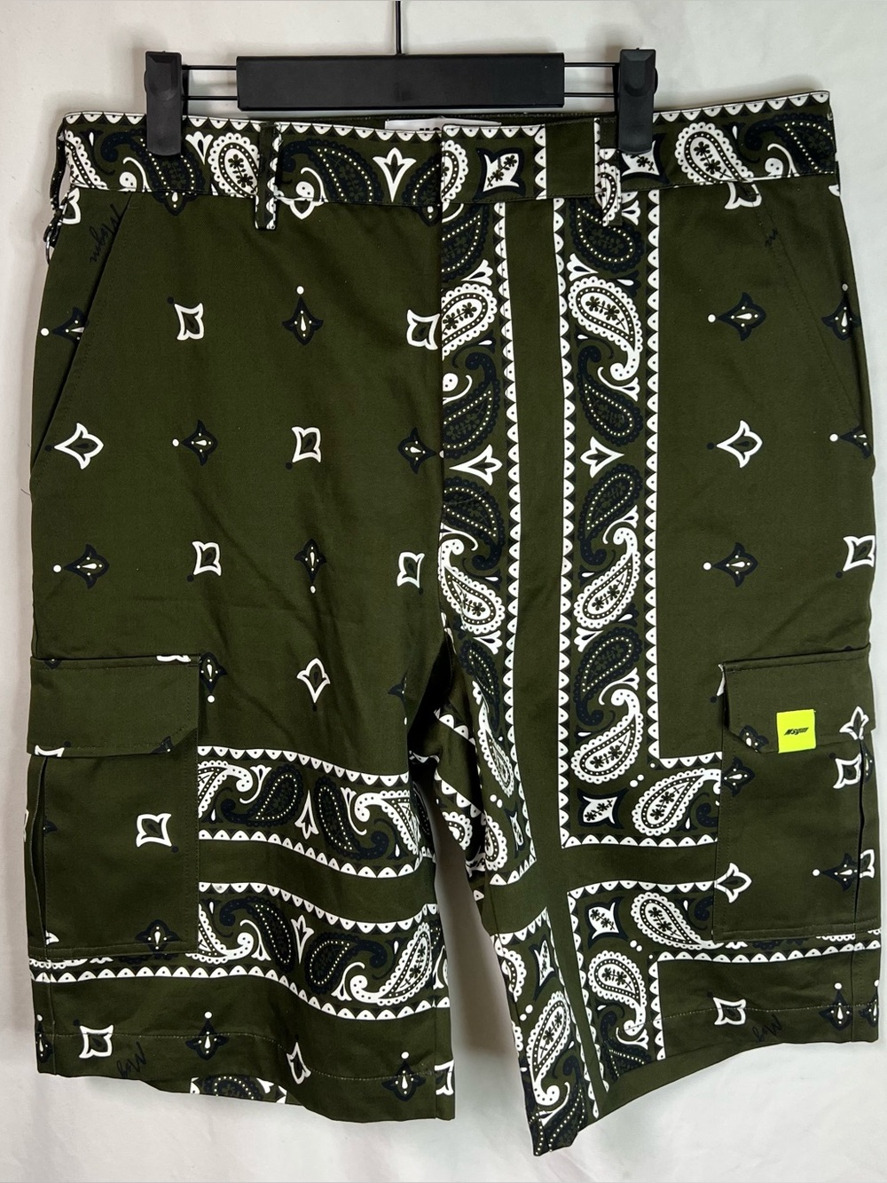 MSGM Milano Paisley Cargo Shorts Mens Size EU 50 Khaki Green Made In Italy NWOT